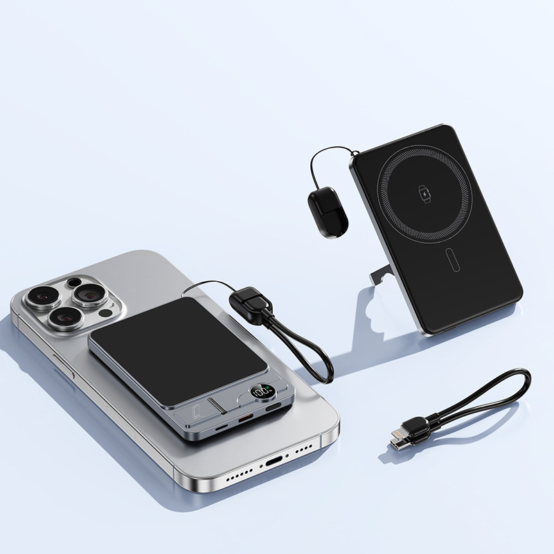 Φορητή εξωτερική μπαταρία με μαγνητική ασύρματη φόρτιση, 3-σε-1 σχέδιο, υπερλεπτή (22.5W γρήγορη φόρτιση; PD2.0; είσοδος 9V/2A; ονομαστική χωρητικότητα 6000mAh; κράμα περιβλήματος)