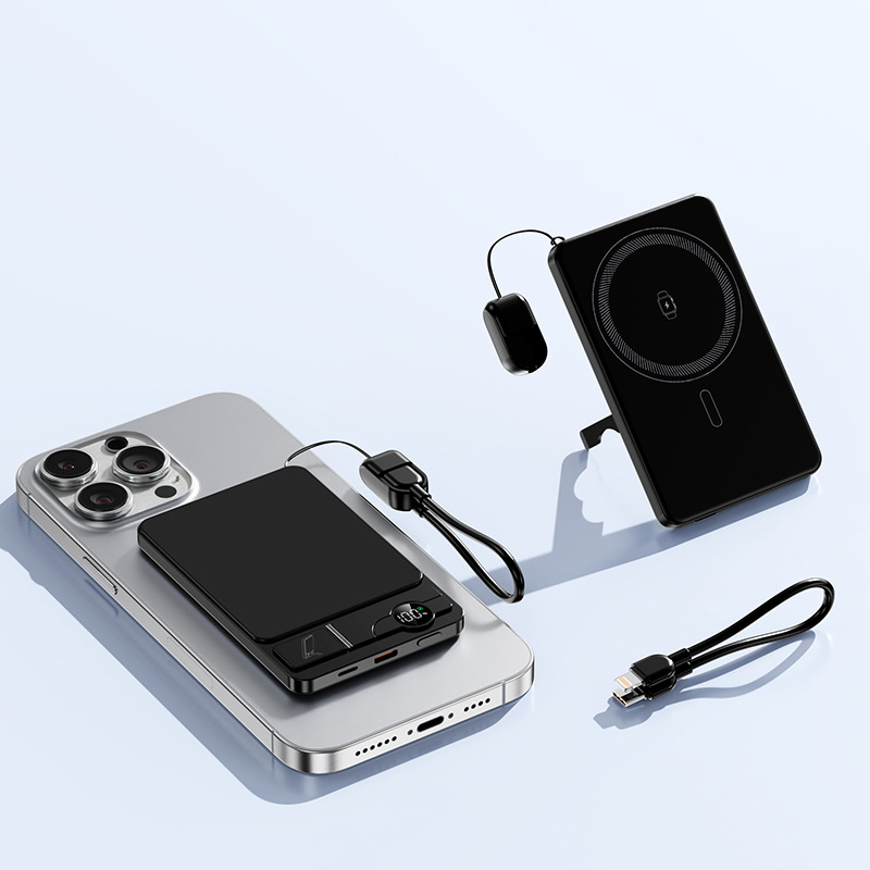 Φορητή εξωτερική μπαταρία με μαγνητική ασύρματη φόρτιση, 3-σε-1 σχέδιο, υπερλεπτή (22.5W γρήγορη φόρτιση; PD2.0; είσοδος 9V/2A; ονομαστική χωρητικότητα 6000mAh; κράμα περιβλήματος)