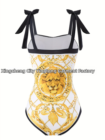 Üheosaline ujumistrikoo – seksikas muster (rinnapatjaga ja teraseta toega, polüesterkangas, ilma varrukateta, ujumiseks)