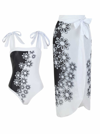 Едночастен бански с флорален принт; полиестерна материя; подплата от полиестер и спандекс; без ръкави