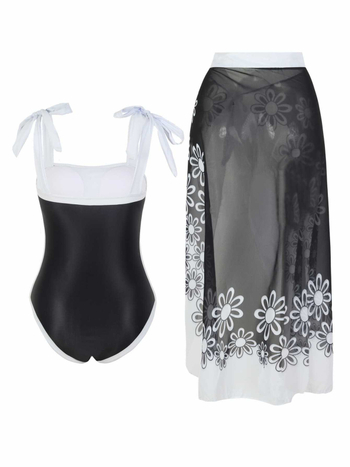 Едночастен бански с флорален принт; полиестерна материя; подплата от полиестер и спандекс; без ръкави