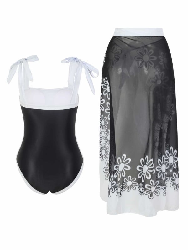 Едночастен бански с флорален принт; полиестерна материя; подплата от полиестер и спандекс; без ръкави