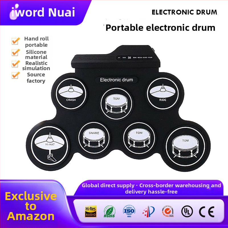 G3002 Elektronilised trummid – 7 trummiga kaasaskantav kokkupandav lauakomplekt, silikoonpind, traditsiooniline kummist elektrooniline plaat, helitimbre 128