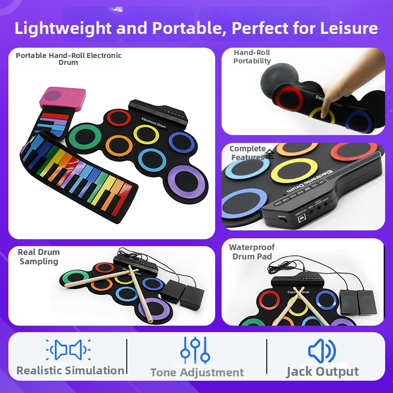 G3002 Elektronilised trummid – 7 trummiga kaasaskantav kokkupandav lauakomplekt, silikoonpind, traditsiooniline kummist elektrooniline plaat, helitimbre 128