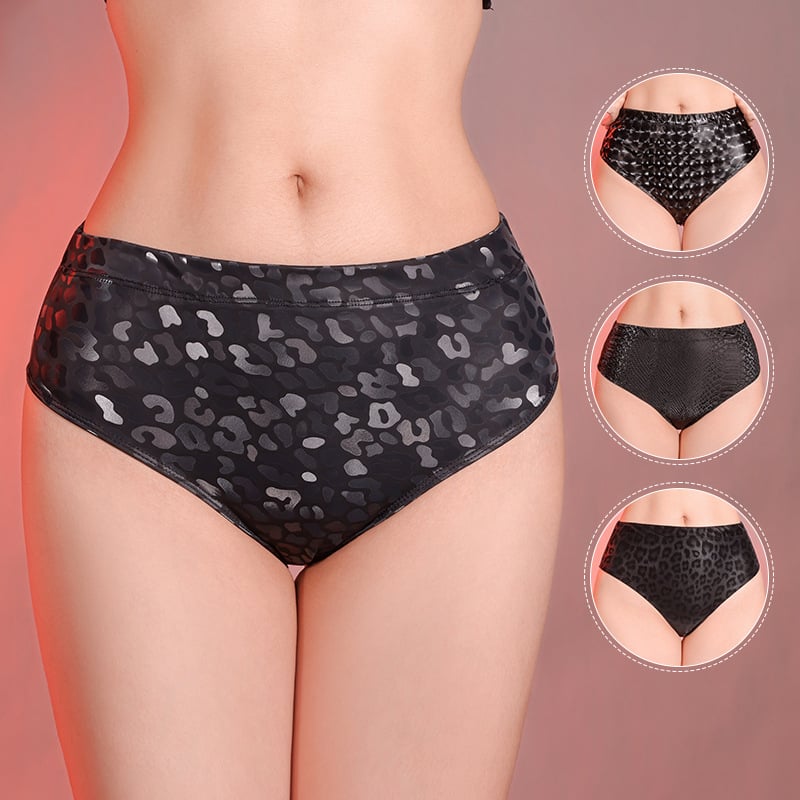 Дамски секси бикини с леопардов принт и ефект змийска кожа, PU ембосирана текстилна повърхност, средна талия, 90–95% полиестер