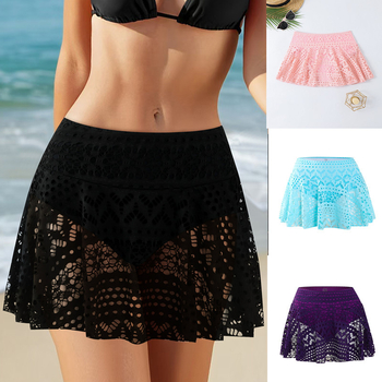 Дамска еднопарче плажна пола с дантела, изрязан триъгълник, висока талия, полиестер