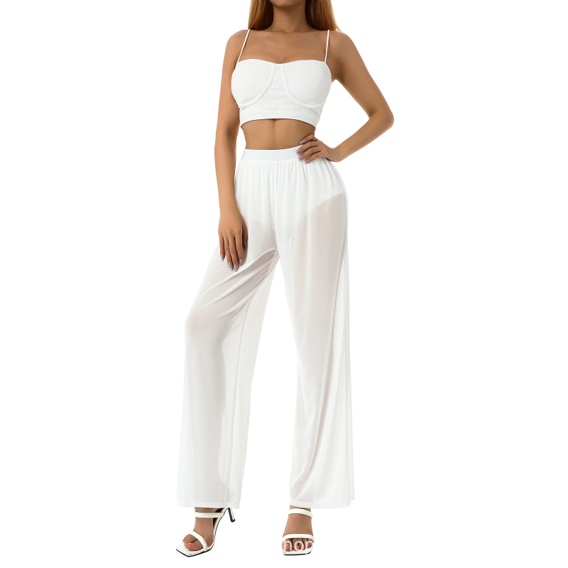 Naistele võrgust laiad püksid, kerge, läbipaistvad randade jaoks, Polüester 30–50%, õhukesed, Suvi 2025