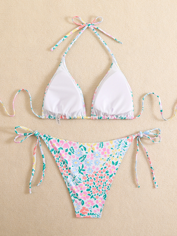 Naiste kaheosaline ujumistrikoo halterneck-kaelaga, selg avatud, polüester + elastaan, rindkere padjad