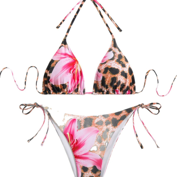 Plus-suuruses naiste kaheosaline ujumistrikoo trükitud, avatud selg, varrukateta, rinnapatjadega, polüester