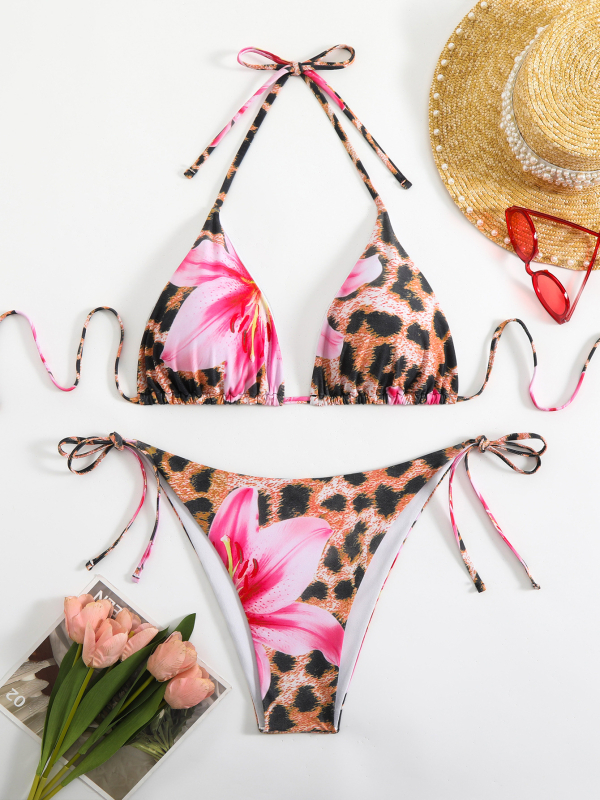 Plus-suuruses naiste kaheosaline ujumistrikoo trükitud, avatud selg, varrukateta, rinnapatjadega, polüester