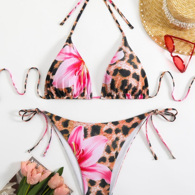 Plus-suuruses naiste kaheosaline ujumistrikoo trükitud, avatud selg, varrukateta, rinnapatjadega, polüester