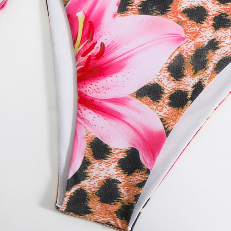 Plus-suuruses naiste kaheosaline ujumistrikoo trükitud, avatud selg, varrukateta, rinnapatjadega, polüester