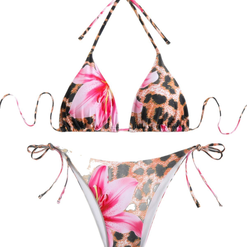 Plus-suuruses naiste kaheosaline ujumistrikoo trükitud, avatud selg, varrukateta, rinnapatjadega, polüester