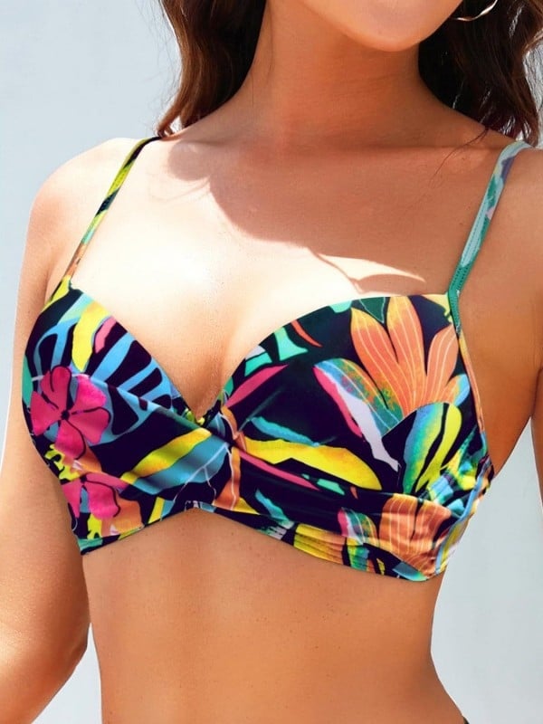 Бикини горнище с подплънки, без ръкави, флорална шарка, плат 80 g/m², 85% полиестер, подплата 85% полиестер