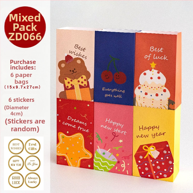 DIY Jõululike ploksete kinkepakkide kotid karikatuur stiilis 6 tk mudel ZD011 bränd Senyu leaf