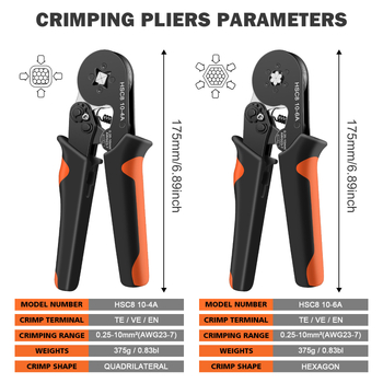 Европейски клещи за кримпване на тръбни пинови терминали HSC8 10-4/10-6 | Специално кримпване за тръбни терминали | Високовъглеродна стомана | SANJIANG | 0.45