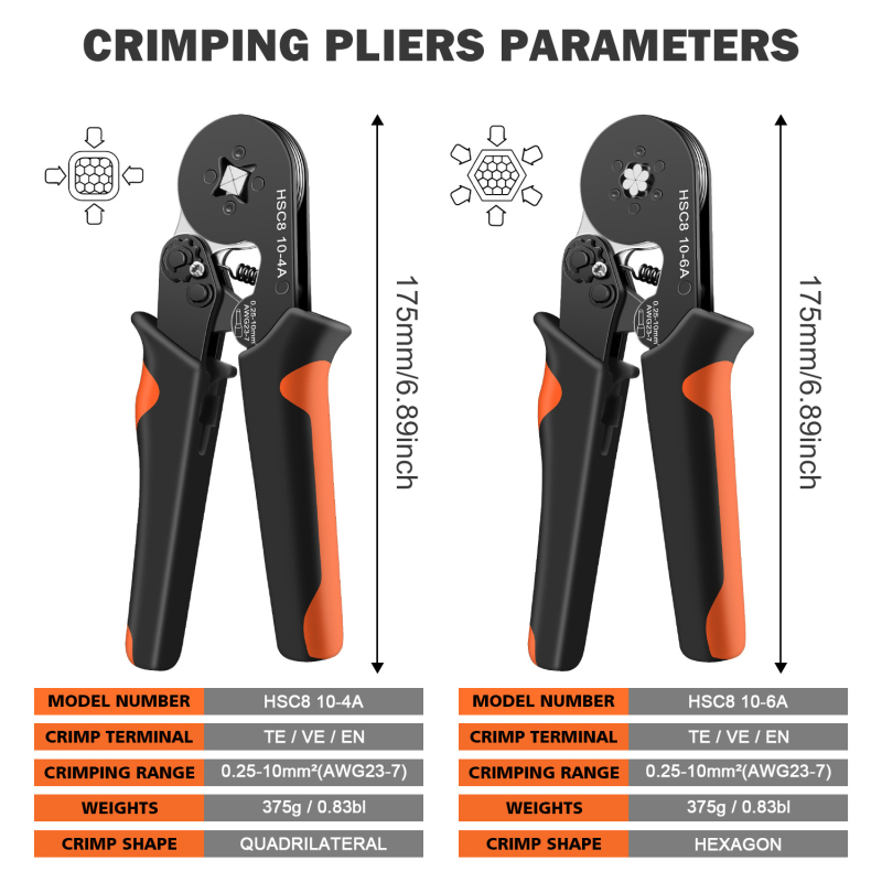 Европейски клещи за кримпване на тръбни пинови терминали HSC8 10-4/10-6 | Специално кримпване за тръбни терминали | Високовъглеродна стомана | SANJIANG | 0.45