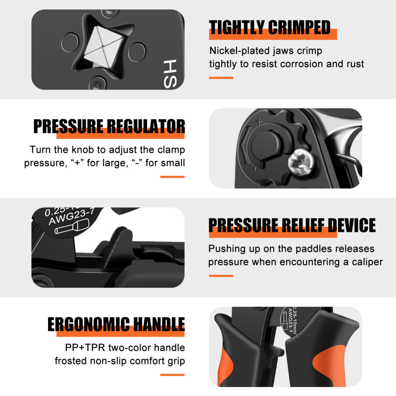 Европейски клещи за кримпване на тръбни пинови терминали HSC8 10-4/10-6 | Специално кримпване за тръбни терминали | Високовъглеродна стомана | SANJIANG | 0.45