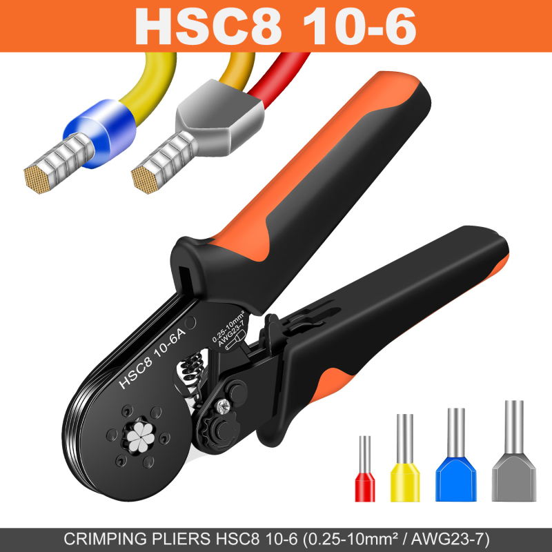 Европейски клещи за кримпване на тръбни пинови терминали HSC8 10-4/10-6 | Специално кримпване за тръбни терминали | Високовъглеродна стомана | SANJIANG | 0.45