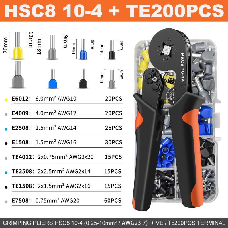 Европейски клещи за кримпване на тръбни пинови терминали HSC8 10-4/10-6 | Специално кримпване за тръбни терминали | Високовъглеродна стомана | SANJIANG | 0.45