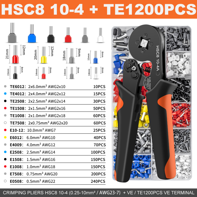 Европейски клещи за кримпване на тръбни пинови терминали HSC8 10-4/10-6 | Специално кримпване за тръбни терминали | Високовъглеродна стомана | SANJIANG | 0.45