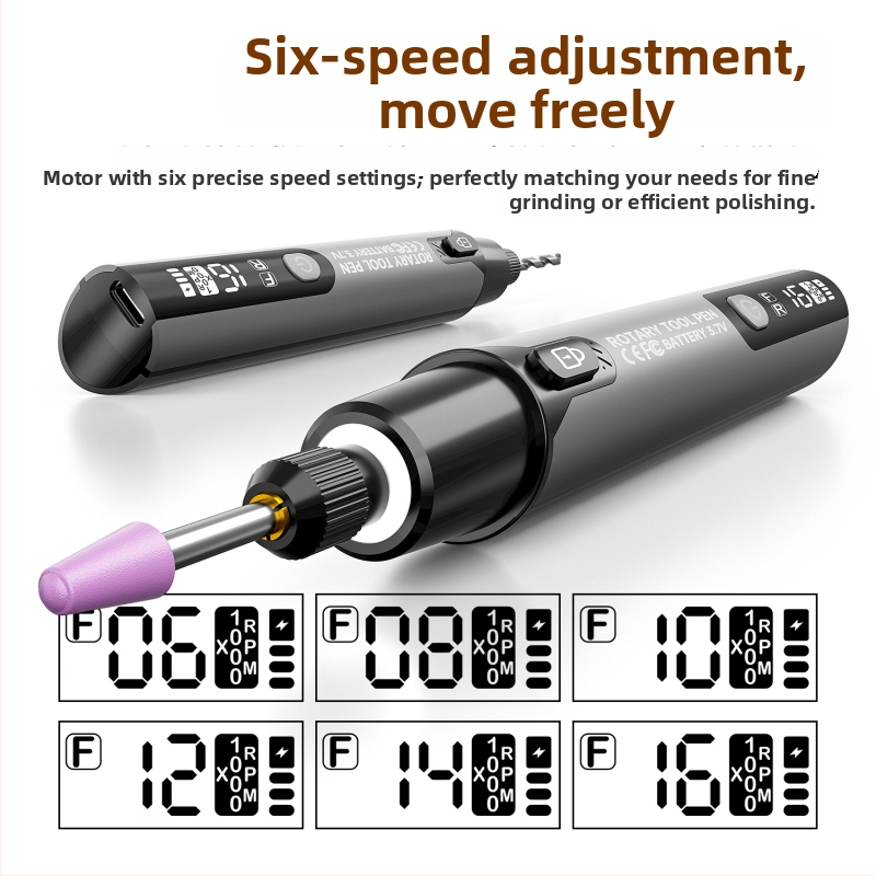 Електрическа шлайф-писалка с дигитален дисплей, въртящ се мини-гравиращ инструмент за полиране и пробиване, DIY инструмент, презареждаема литиева батерия, регулируема скорост без товар, с LED осветление
