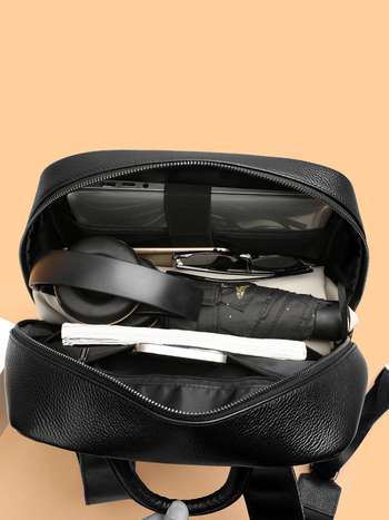 Pirmojo sluoksnio karvės odos kuprinė vyrams, verslo kelionėms ir kasdieniam darbui, išlenktos pečių juostos, žiemos 2025 leidimas