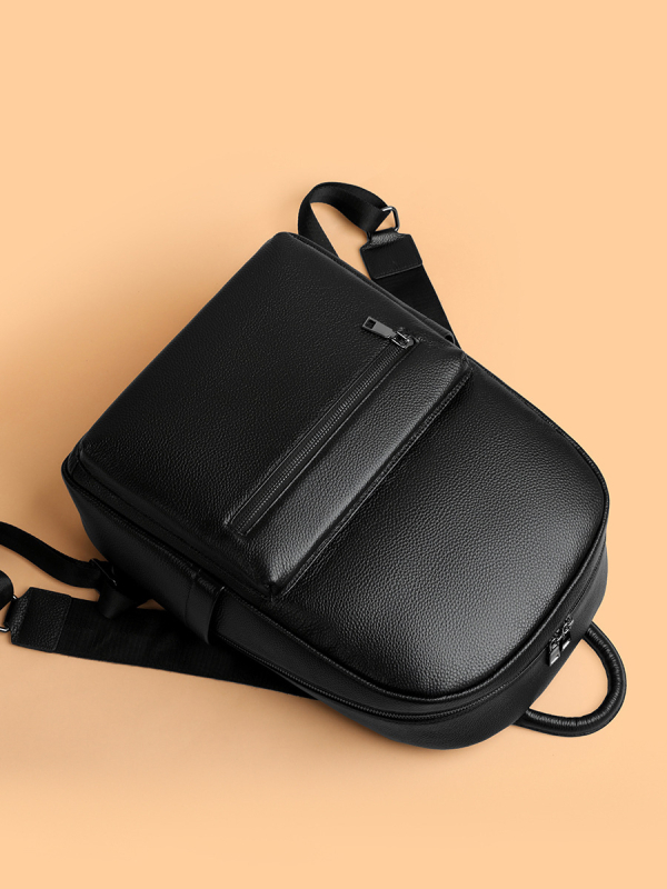 Pirmojo sluoksnio karvės odos kuprinė vyrams, verslo kelionėms ir kasdieniam darbui, išlenktos pečių juostos, žiemos 2025 leidimas