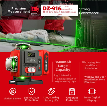 Lāzera līmenis ar 2/3/5/12/16 līniju projektsioonidega, kõrge täpsus, intelligentne digitaalse ekraaniga