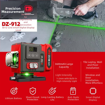 Lāzera līmenis ar 2/3/5/12/16 līniju projektsioonidega, kõrge täpsus, intelligentne digitaalse ekraaniga