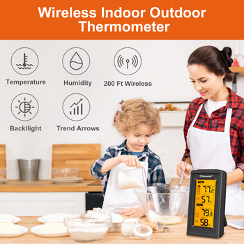 Geevon higrometras su LCD ekranu, baterijinis maitinimas, temperatūros rezoliucija ±1°C, belaidis perdavimas