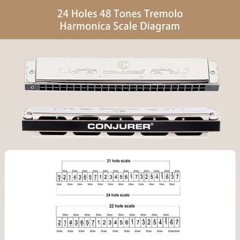 WH24A 24-отворна полифонична хармоника за професионално изпълнение, капачета от неръждаема стомана, месингова седална плоча
