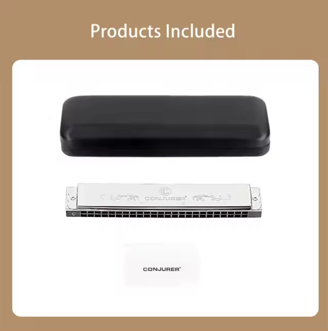 WH24A 24-отворна полифонична хармоника за професионално изпълнение, капачета от неръждаема стомана, месингова седална плоча