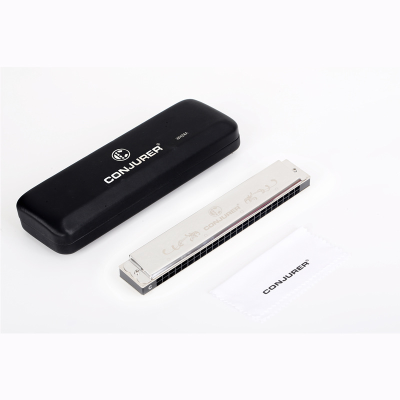 WH24A 24-отворна полифонична хармоника за професионално изпълнение, капачета от неръждаема стомана, месингова седална плоча