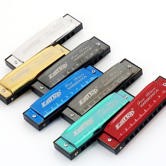 Хармоника Blues модел T003 – 10 дупки, медна основа, корпус от неръждаема стомана, отвори за звучене от смола