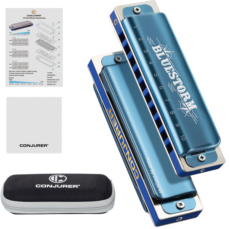 Хармоника WH1005BS – Conjurer, блюз хармоника с 10 отвора, корпус от неръждаема стомана и рееди фосфор бронз