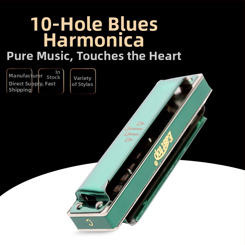 Harmonika EASTTOP PR020 – Blues, 10 augud, roostevabast terasest kate, helivai augud materjal: vaig, plastikkast pakend