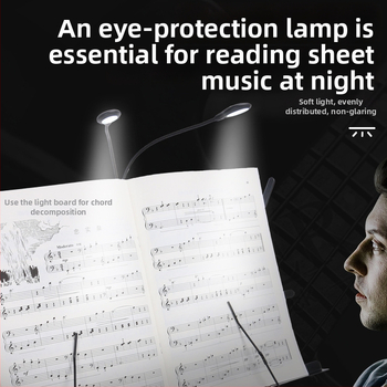 Laetav LED-muusikastendi lamp klipsiga, reguleeritav, klaveriharjutuseks