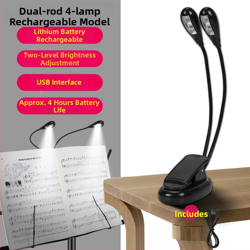 Laetav LED-muusikastendi lamp klipsiga, reguleeritav, klaveriharjutuseks