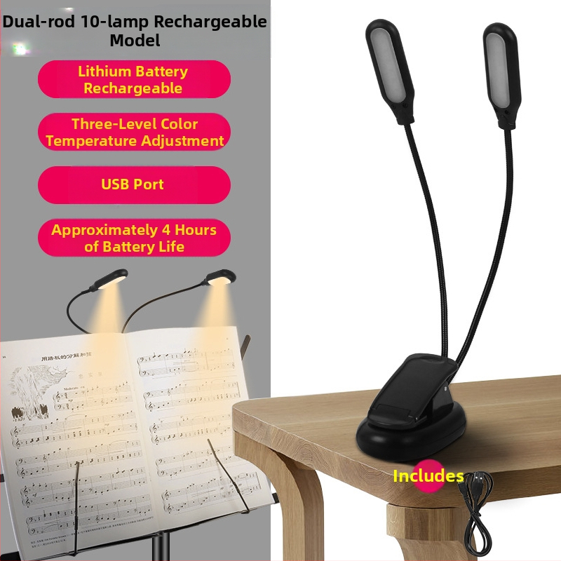 Laetav LED-muusikastendi lamp klipsiga, reguleeritav, klaveriharjutuseks