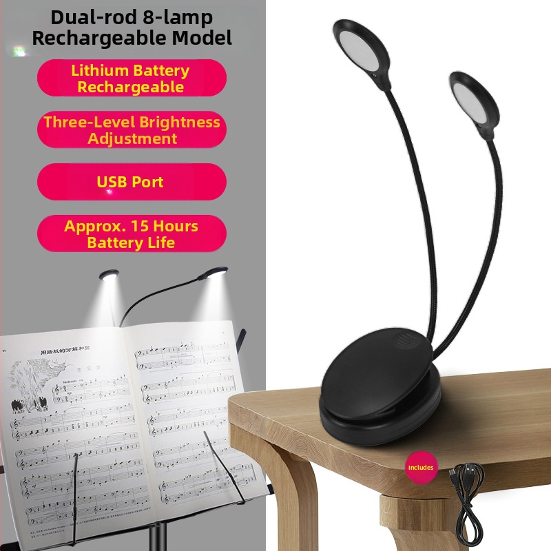 Laetav LED-muusikastendi lamp klipsiga, reguleeritav, klaveriharjutuseks