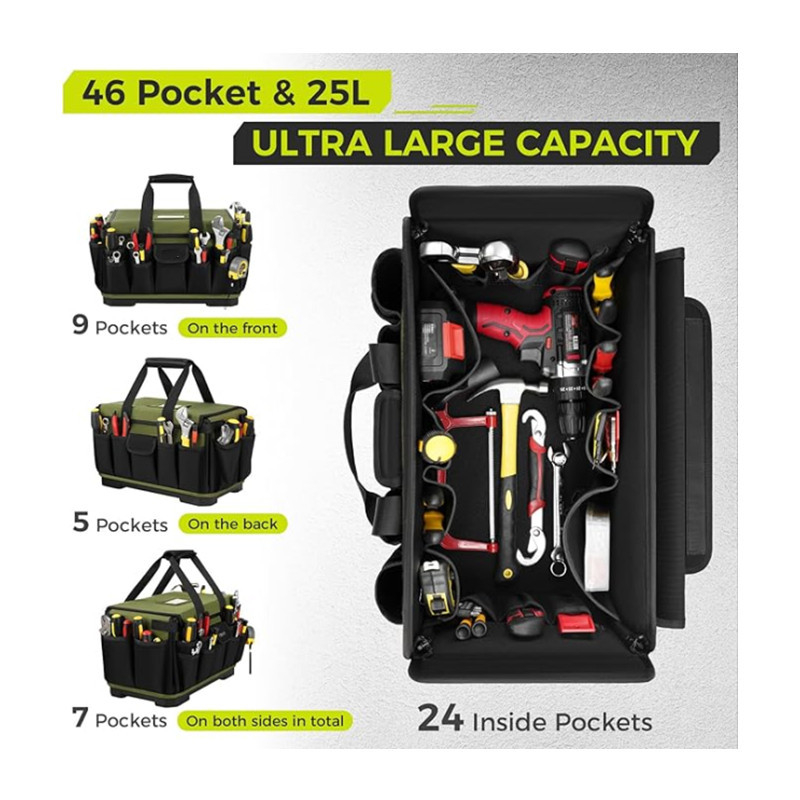 Τσάντα εργαλείων βαρέος τύπου με 46 θήκες, σκληρή βάση, αδιάβροχες θήκες, από Oxford ύφασμα
