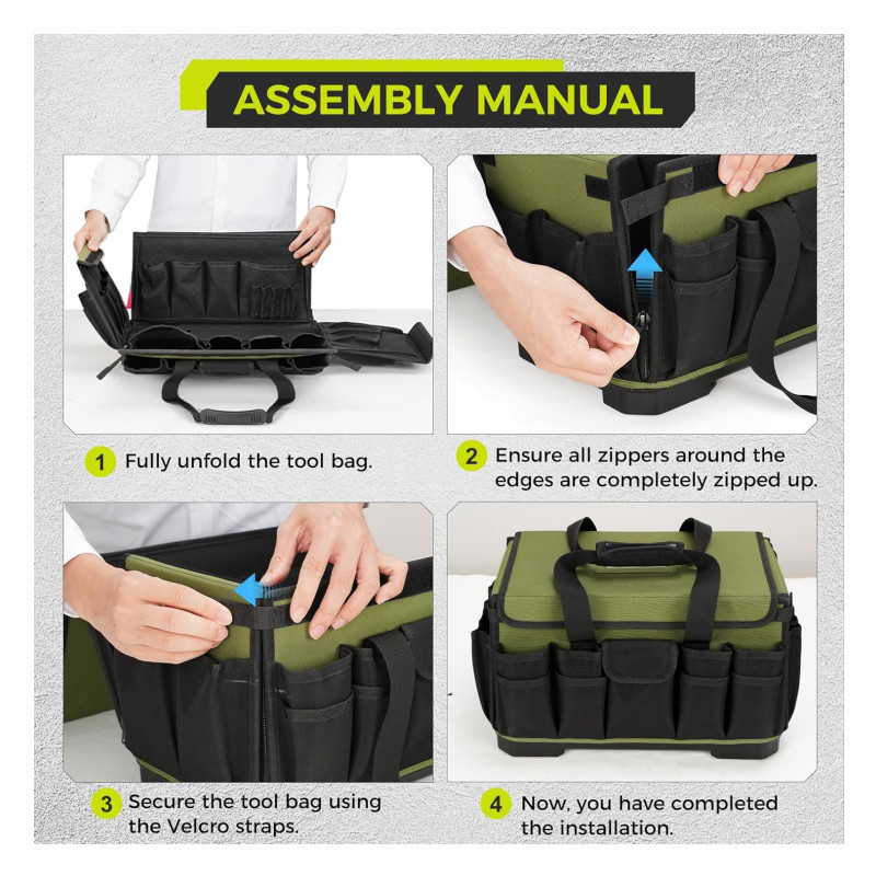 Τσάντα εργαλείων βαρέος τύπου με 46 θήκες, σκληρή βάση, αδιάβροχες θήκες, από Oxford ύφασμα
