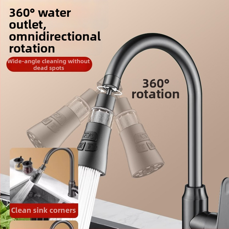 Разширител за кухненски кран със защита от пръски, въртяща се аераторна глава и филтър (ABS + неръждаема стомана)