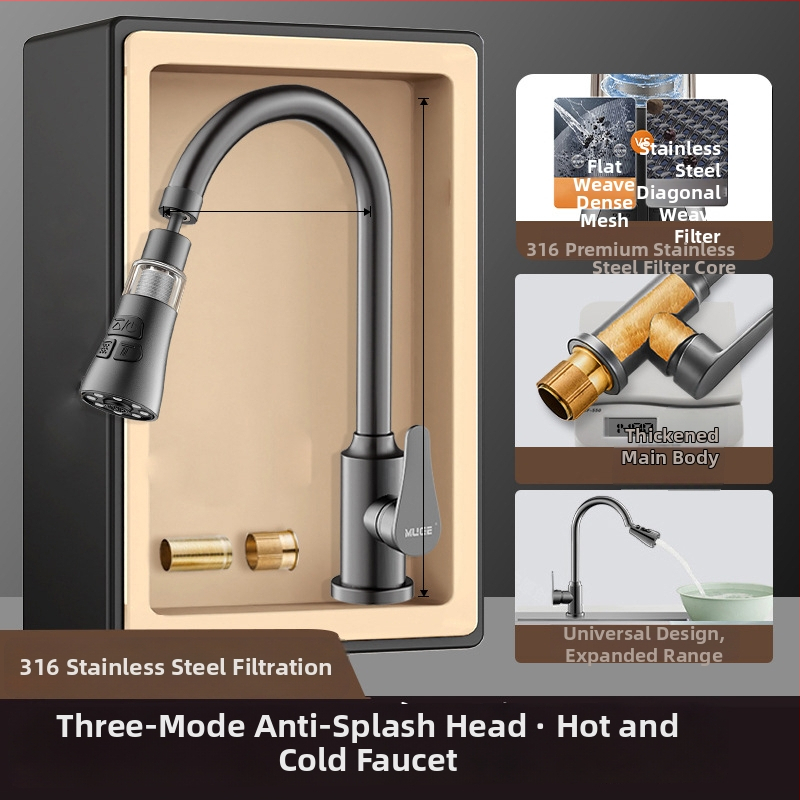 Разширител за кухненски кран със защита от пръски, въртяща се аераторна глава и филтър (ABS + неръждаема стомана)