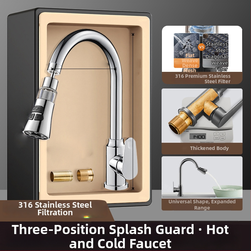 Разширител за кухненски кран със защита от пръски, въртяща се аераторна глава и филтър (ABS + неръждаема стомана)