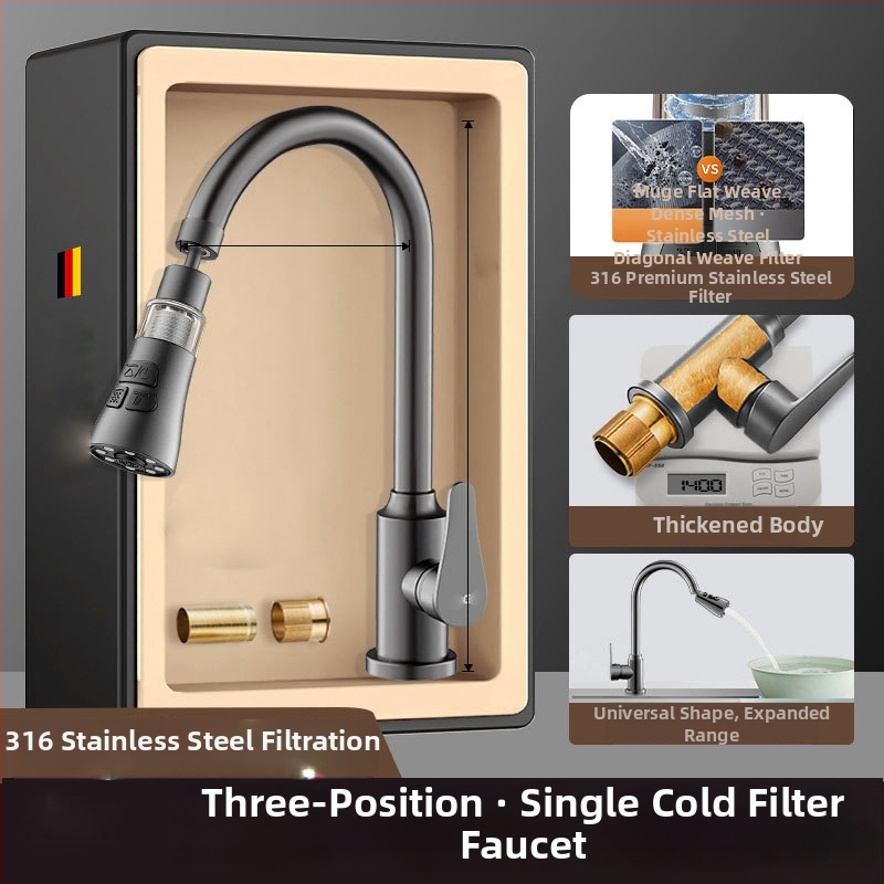 Разширител за кухненски кран със защита от пръски, въртяща се аераторна глава и филтър (ABS + неръждаема стомана)