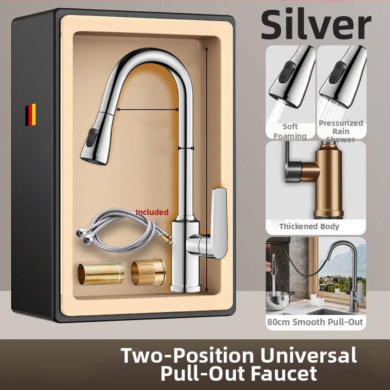 Разширител за кухненски кран със защита от пръски, въртяща се аераторна глава и филтър (ABS + неръждаема стомана)