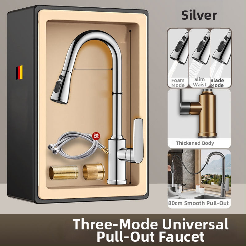 Разширител за кухненски кран със защита от пръски, въртяща се аераторна глава и филтър (ABS + неръждаема стомана)