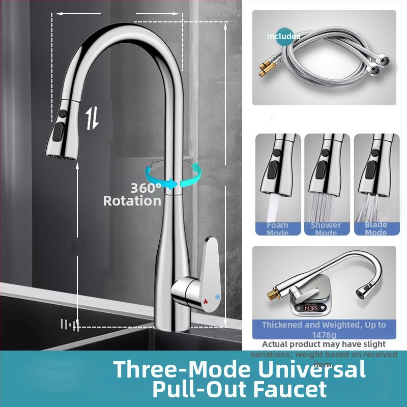 Разширител за кухненски кран със защита от пръски, въртяща се аераторна глава и филтър (ABS + неръждаема стомана)